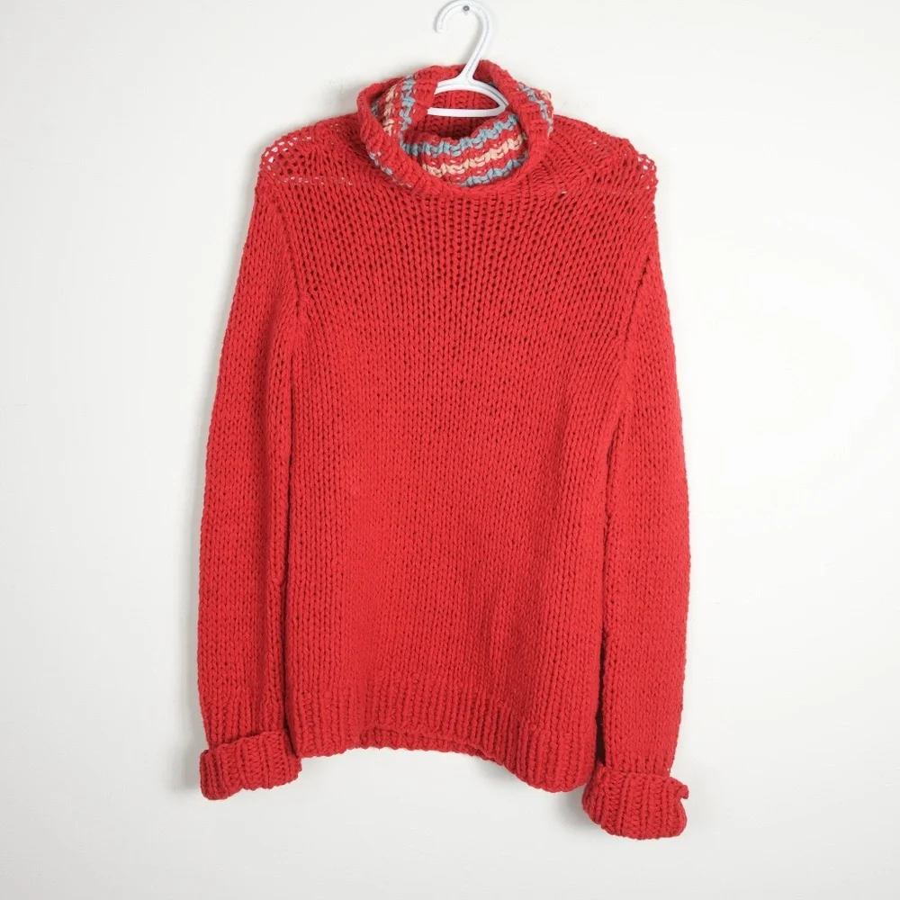 Marc Jacobs Red Chunky Knitted Knit Multicolor Turtleneck Sweater M